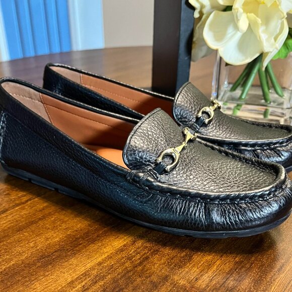 Beautiful NEW COACH Mavis Bit Black Pebbled Grain Leather Loafers Size 5B - Picture 2 of 8